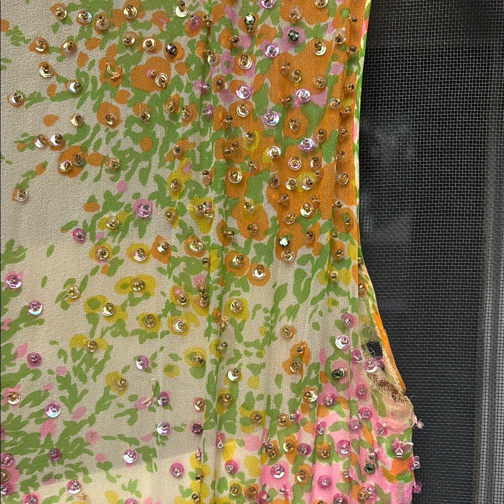 NAT KAPLAN SAKS FIFTH AVE Yellow Orange Pleat Crystal Maxi Silk Dress-VINTAGE - Picture 12 of 16